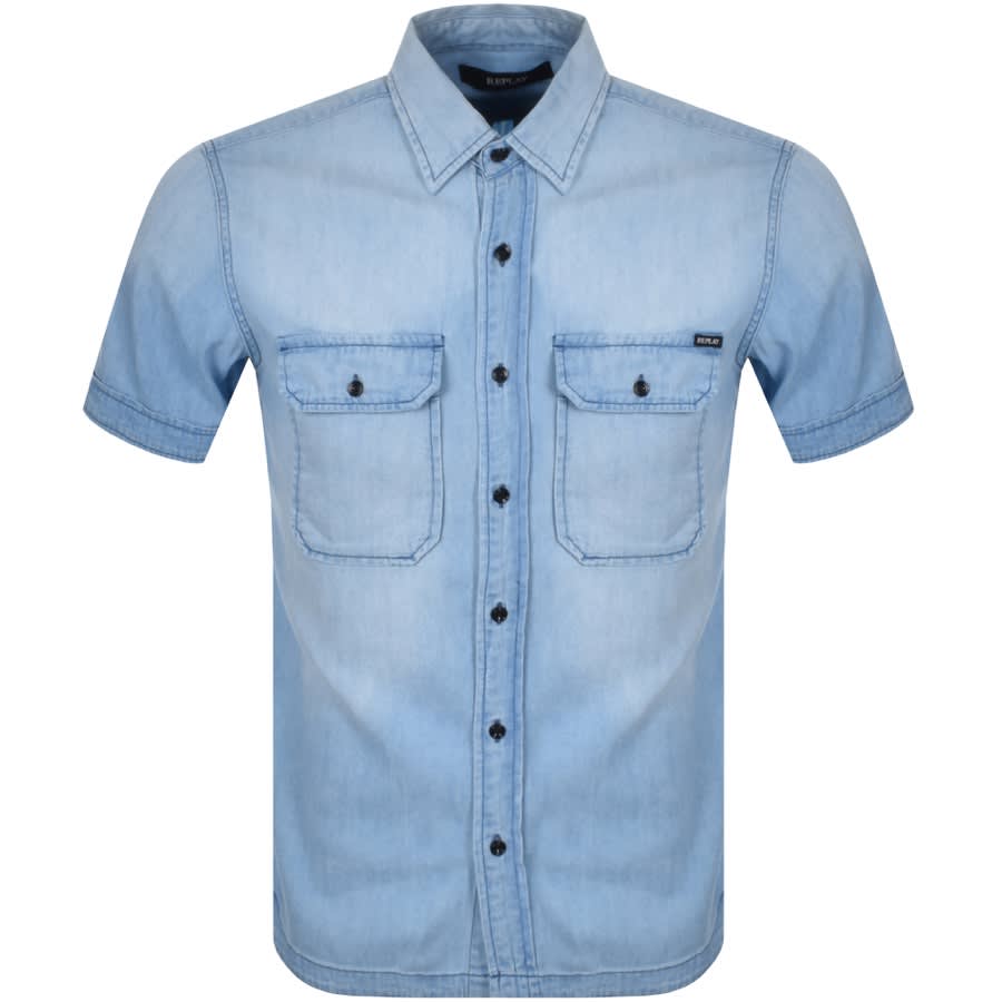 Alternative Image for ProductReplay Short Sleeved Denim Shirt Blue1